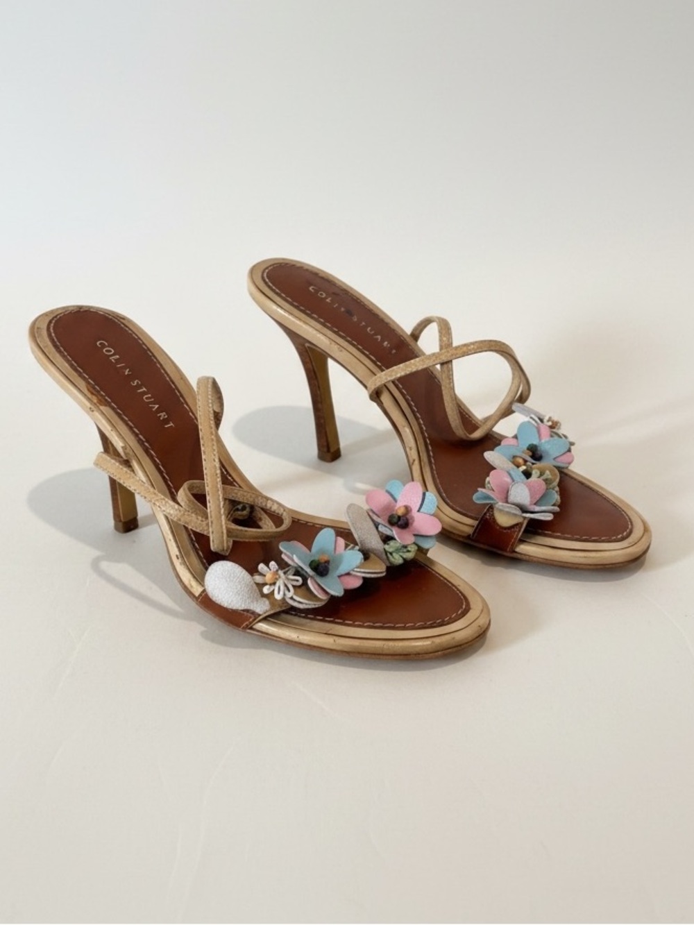 Colin Stuart Heeled Floral Appliqué Ankle Strap Sandals Size 7